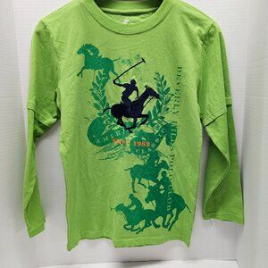 Beverly Hills Polo Club cotton Illustrated Horses Green Long Sleeve Teen L 16/18